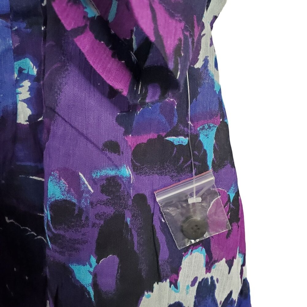 Roamans NWOT Sz 5X Tunic Button Blouse Floral Print Gauzy Crinkle Cotton Purple - Picture 9 of 12